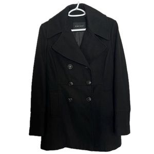 NINE WEST WOOL Blend Three button Closure Black Pea Coat Size 8